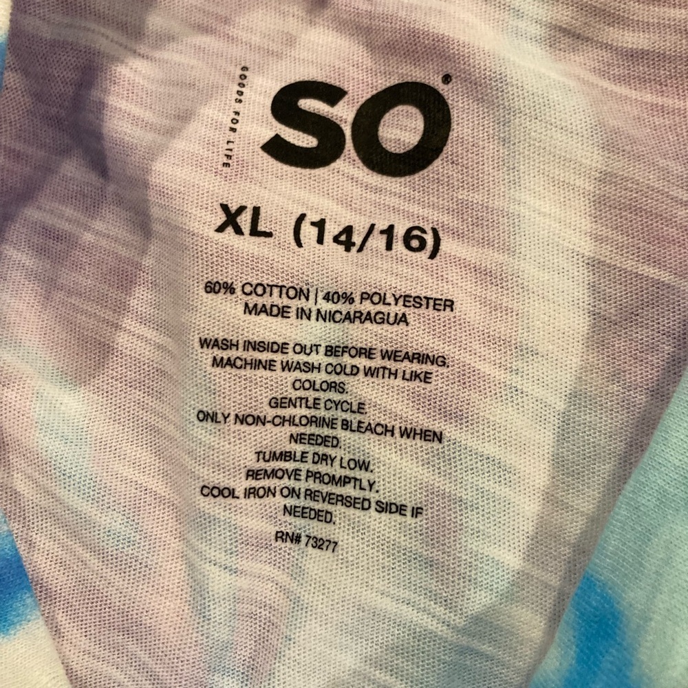 SO Blue and Purple Short Sleeve Tie-Dye Tee Sz. 14/16 NWOT - Picture 3 of 3